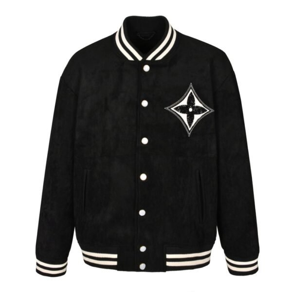 Louis Vuitton Crystal diamond embellished suede baseball jacket