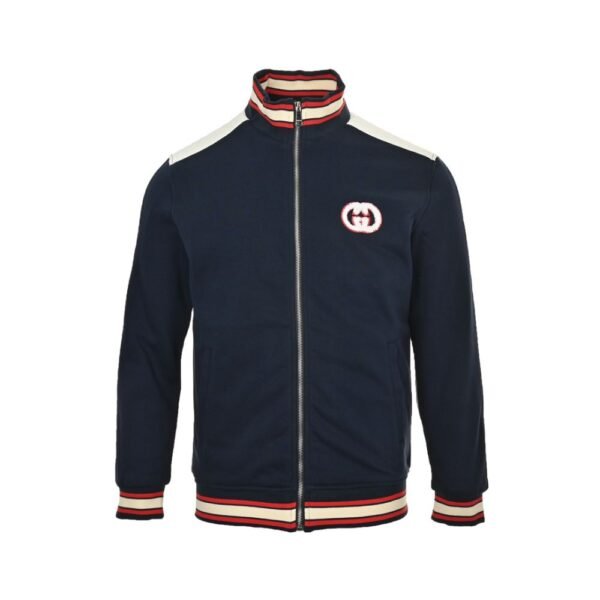 Gucci 24Fw Towel embroidery double G patchwork zipper jacket Black