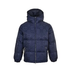 Gucci 24Fw Hooded down jacket in jacquard canvas with Double G pattern Blue