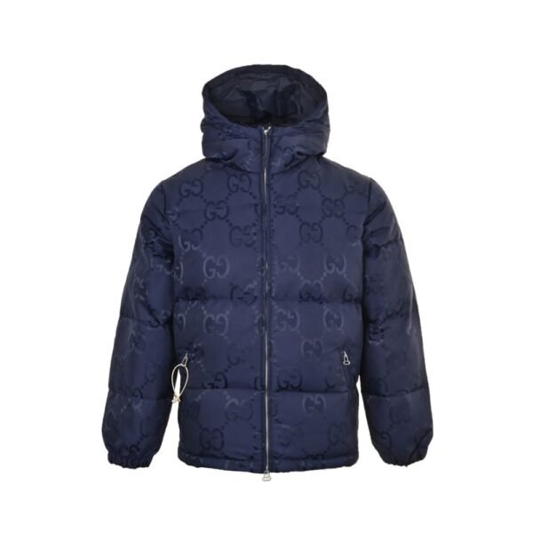 Gucci 24Fw Hooded down jacket in jacquard canvas with Double G pattern Blue