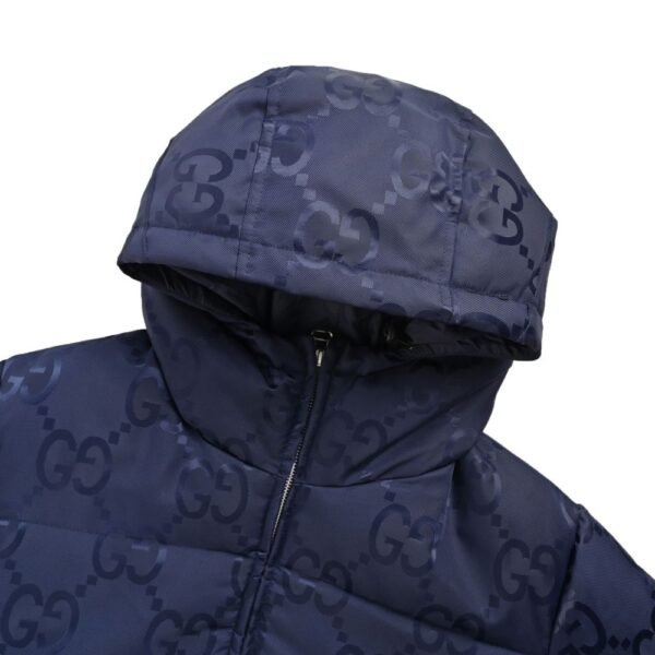 Gucci 24Fw Hooded down jacket in jacquard canvas with Double G pattern Blue