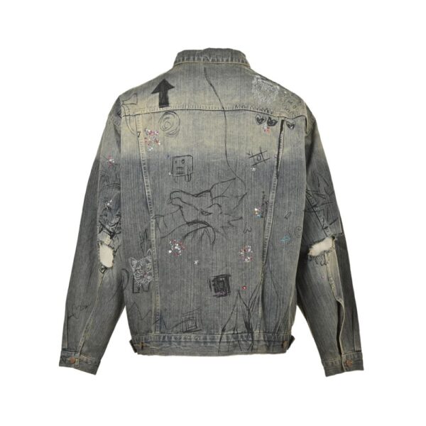 Balenciaga Sketch Graffiti Rhinestone Denim Jacket