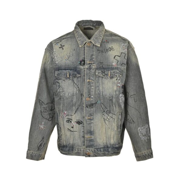 Balenciaga Sketch Graffiti Rhinestone Denim Jacket