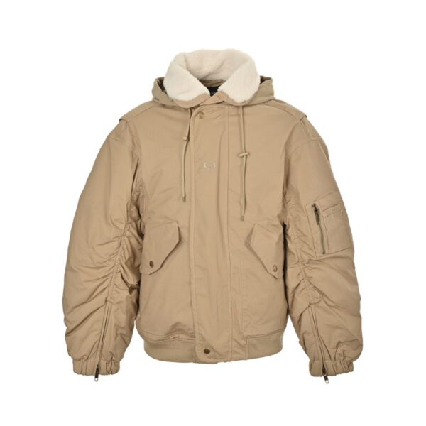 Balenciaga 24Fw fur collar hooded cotton coat