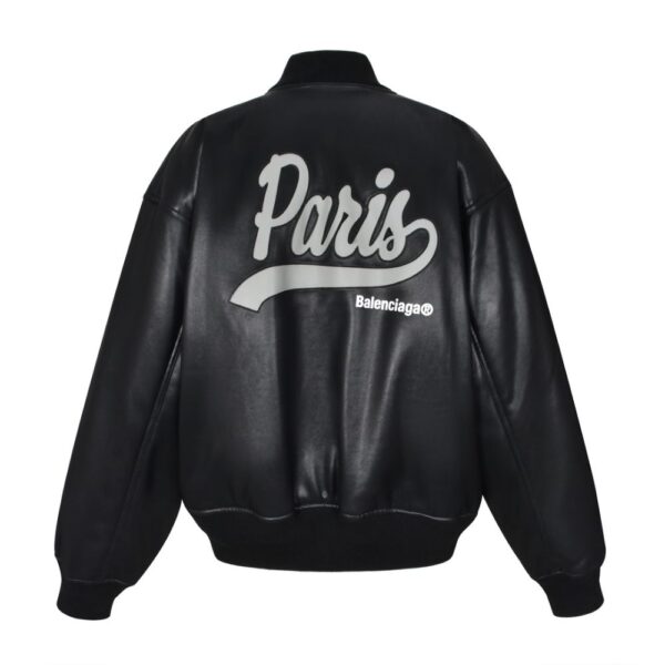 Balenciaga Paris leather baseball jacket