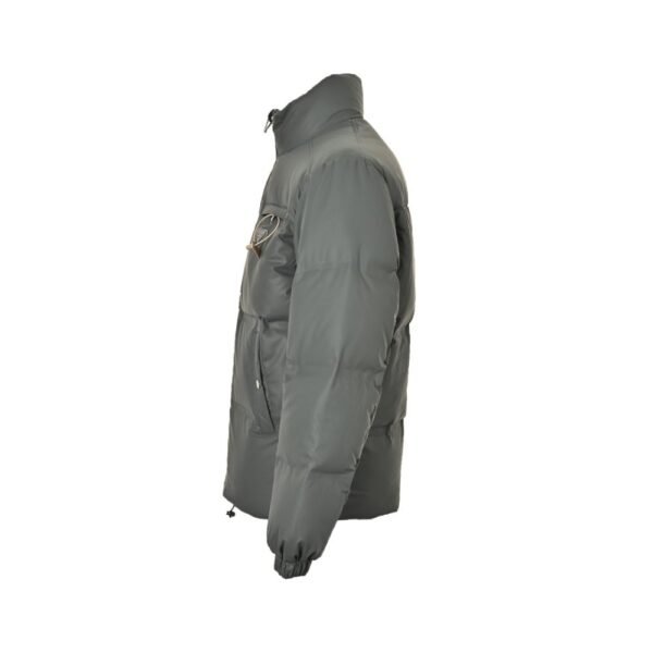 Prada 24ss leather enamel logo stand collar down jacket Grey