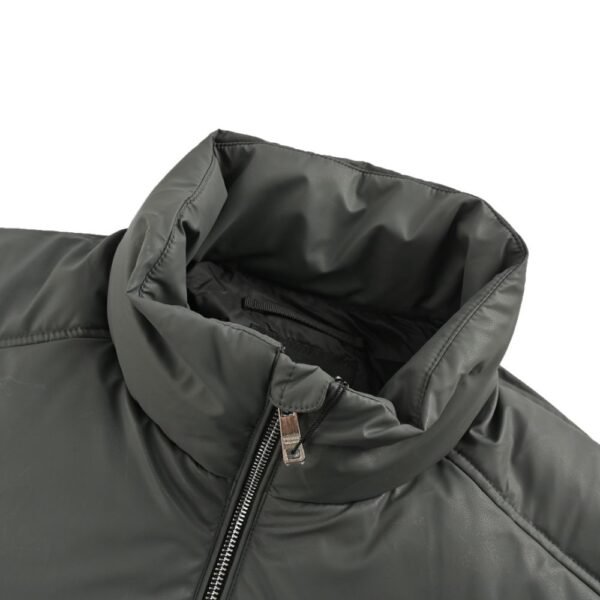 Prada 24ss leather enamel logo stand collar down jacket Grey