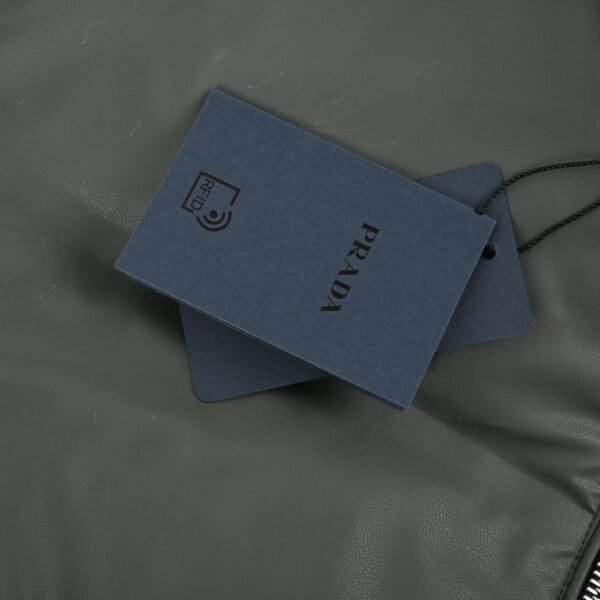 Prada 24ss leather enamel logo stand collar down jacket Grey