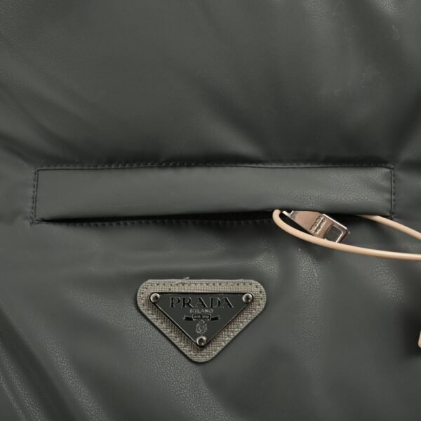 Prada 24ss leather enamel logo stand collar down jacket Grey