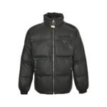 Prada 24ss leather enamel logo stand collar down jacket