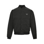 Prada Triangle 24Fw Triangle Logo Thin Cotton Baseball Jacket Black
