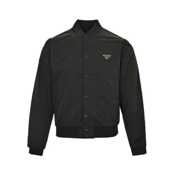 Prada Triangle 24Fw Triangle Logo Thin Cotton Baseball Jacket Black