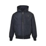 Prada Triangle logo solid color hooded down jacket Blue