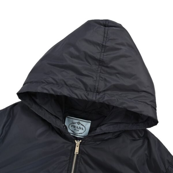 Prada Triangle logo solid color hooded down jacket Blue