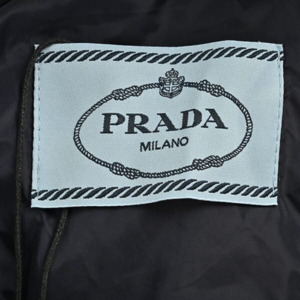Prada Triangle logo solid color hooded down jacket Blue