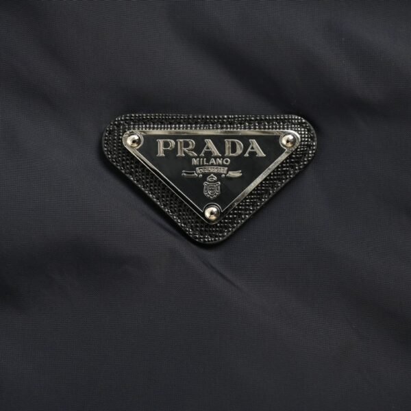 Prada Triangle logo solid color hooded down jacket Blue