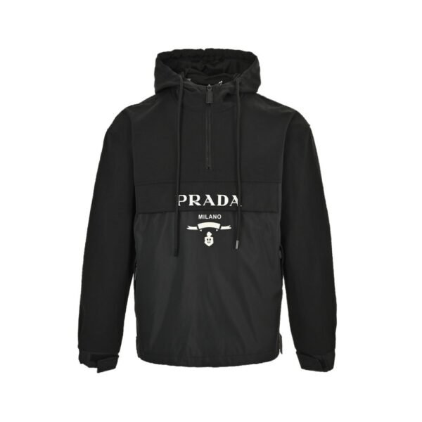 Prada Lettering Logo Half-Zip Hooded Jacket