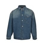 Prada 24ss Triangle Logo Vintage Washed Distressed Zipper Denim Jacket