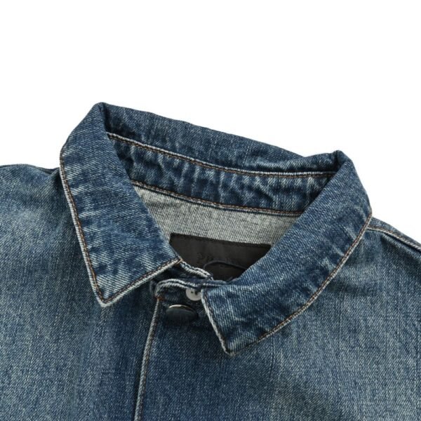 Prada 24ss Triangle Logo Vintage Washed Distressed Zipper Denim Jacket