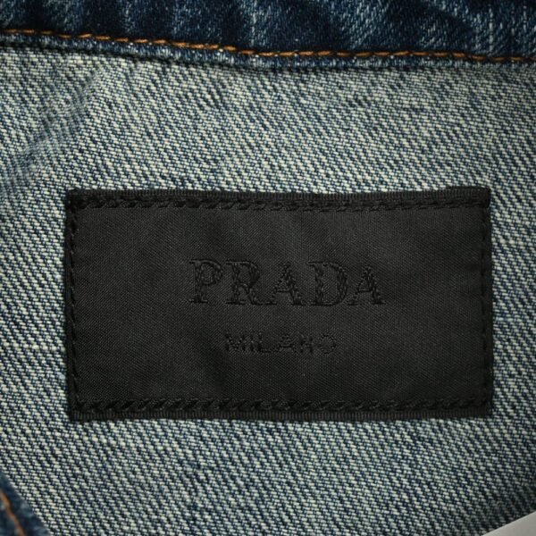 Prada 24ss Triangle Logo Vintage Washed Distressed Zipper Denim Jacket