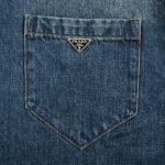 Prada 24ss Triangle Logo Vintage Washed Distressed Zipper Denim Jacket