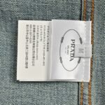 Prada 24ss Triangle Logo Vintage Washed Distressed Zipper Denim Jacket