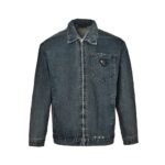 Prada Vintage washed distressed zip-up denim jacket