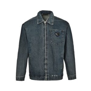 Prada Vintage washed distressed zip-up denim jacket
