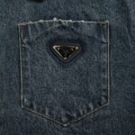 Prada Vintage washed distressed zip-up denim jacket