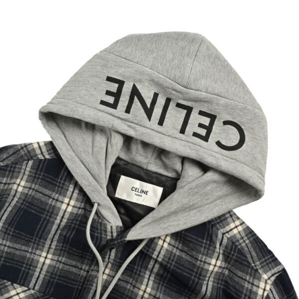 Celine 24Fw Check Cashmere Hooded Jacket