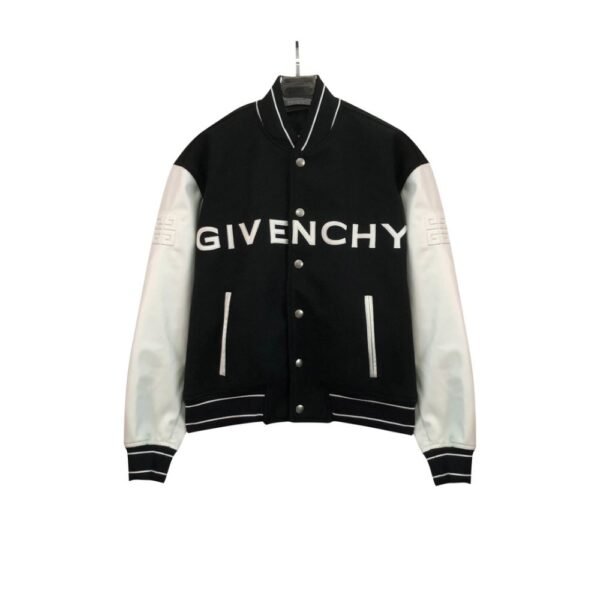 Givenchy 21FW Leather Slogan Baseball Jacket