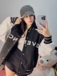 Givenchy 21FW Leather Slogan Baseball Jacket
