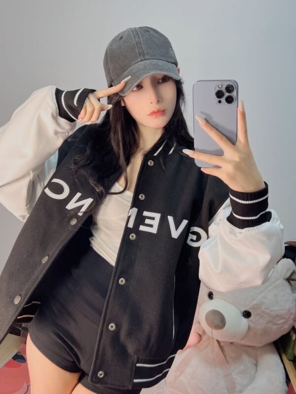 Givenchy 21FW Leather Slogan Baseball Jacket