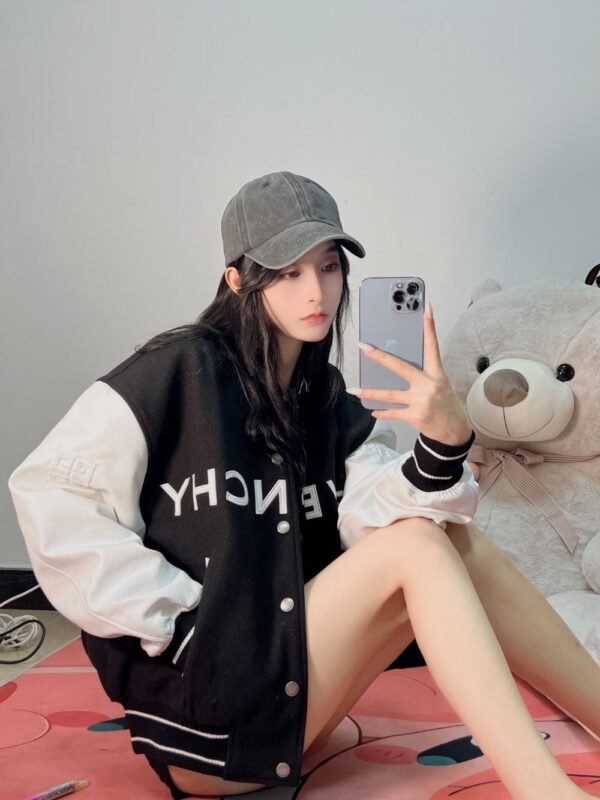 Givenchy 21FW Leather Slogan Baseball Jacket
