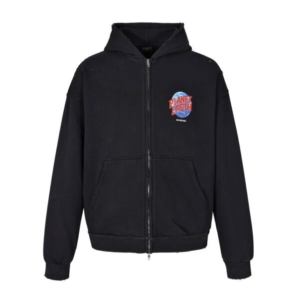 Balenciaga 24FW Earth Distressed Zip-Up Hoodie