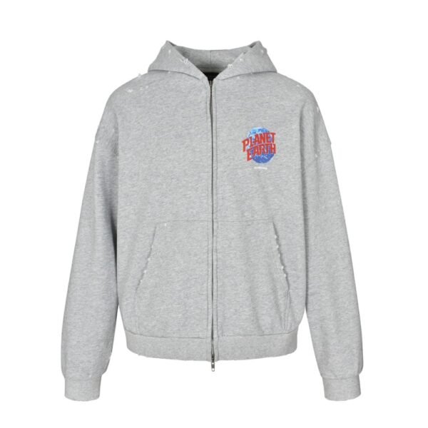 Balenciaga 24FW Earth Distressed Zip-Up Hoodie