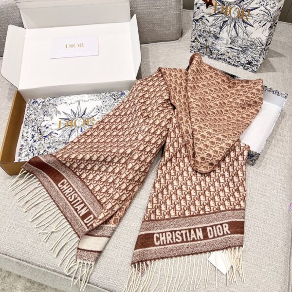 Dior Bookmark Cashmere Scarf Navy Toffee color