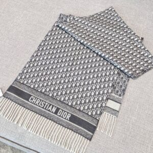 Dior Bookmark Cashmere Scarf Navy Cream gray