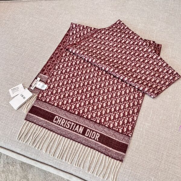 Dior Bookmark Cashmere Scarf Navy Wine Red
