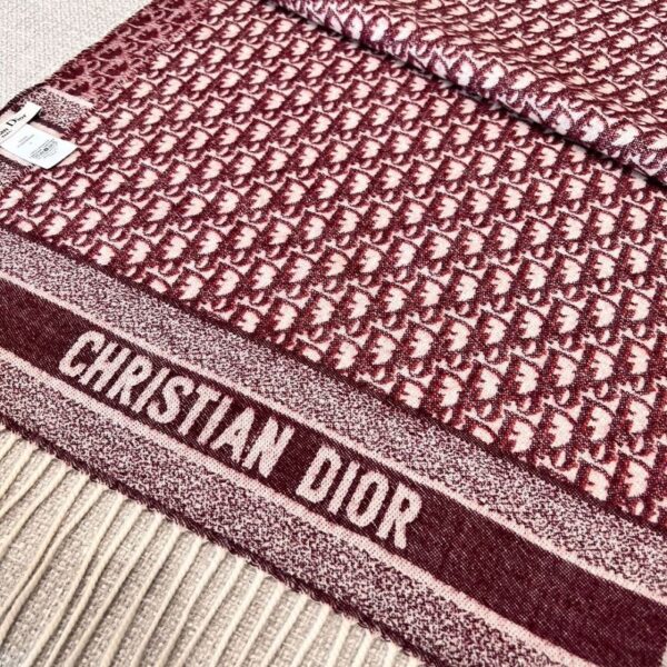 Dior Bookmark Cashmere Scarf Navy Wine Red