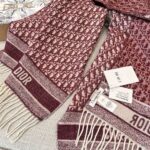 Dior Bookmark Cashmere Scarf Navy Wine Red
