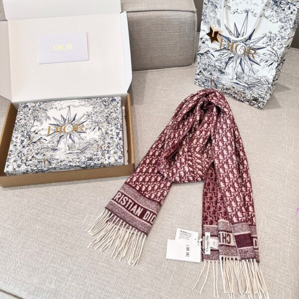 Dior Bookmark Cashmere Scarf Navy Wine Red