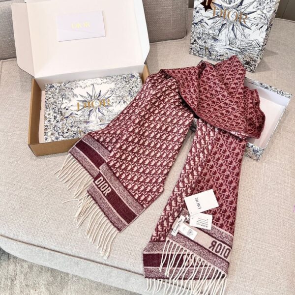 Dior Bookmark Cashmere Scarf Navy Wine Red
