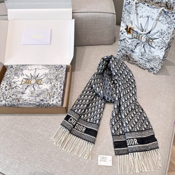 Dior Bookmark Cashmere Scarf Navy Blue