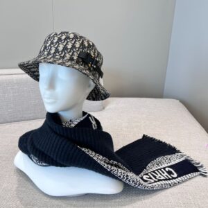 Dior Scarf Wool and Silk Blend Double Face Scarf Blue
