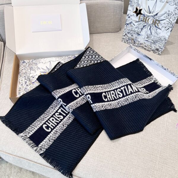 Dior Scarf Wool and Silk Blend Double Face Scarf Blue