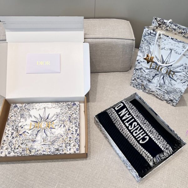 Dior Scarf Wool and Silk Blend Double Face Scarf Blue