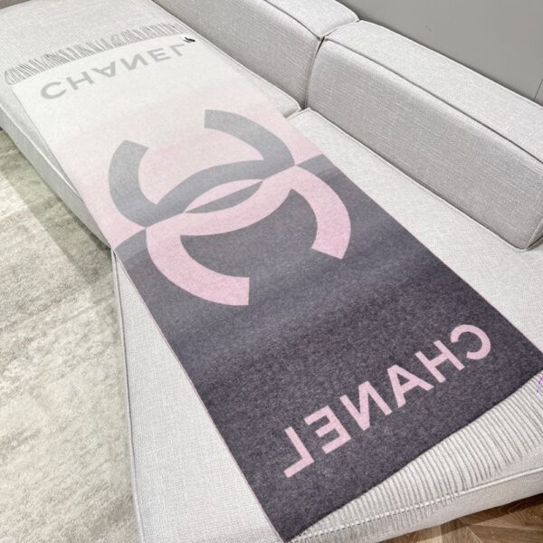 Chanel Stitched Large Logo Shawl Pink Grey