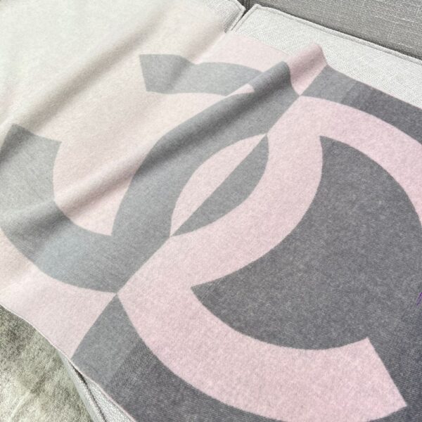 Chanel Stitched Large Logo Shawl Pink Grey