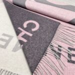 Chanel Stitched Large Logo Shawl Pink Grey